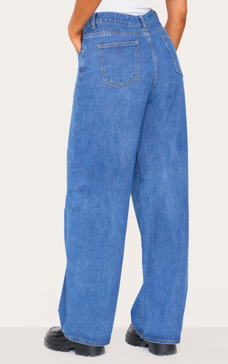 Tall Jean boyfriend bleu moyen délavé à taille tombante dans le dos image 3