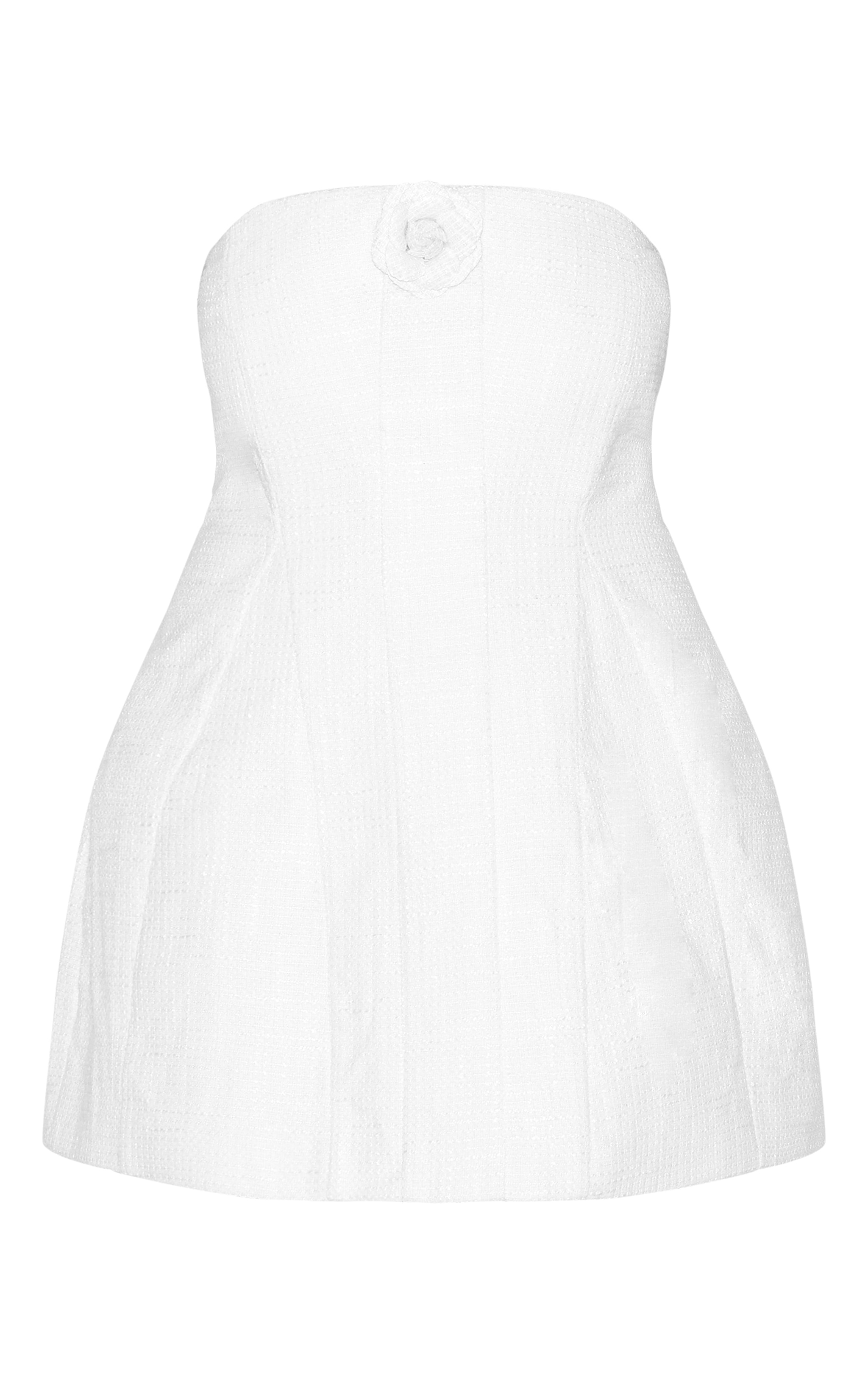 Plus Premium White Boucle Camellia A-line Dress image 5