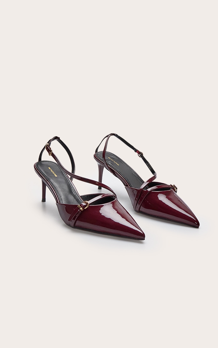 Burgundy Point Toe Buckle Detail Low Heel Courts image 3