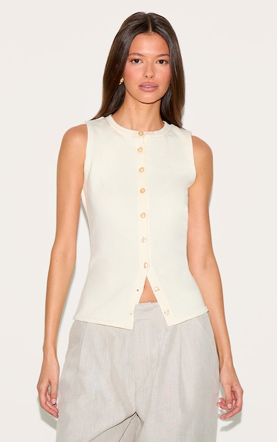 Cream Button Through Sleeveless Top