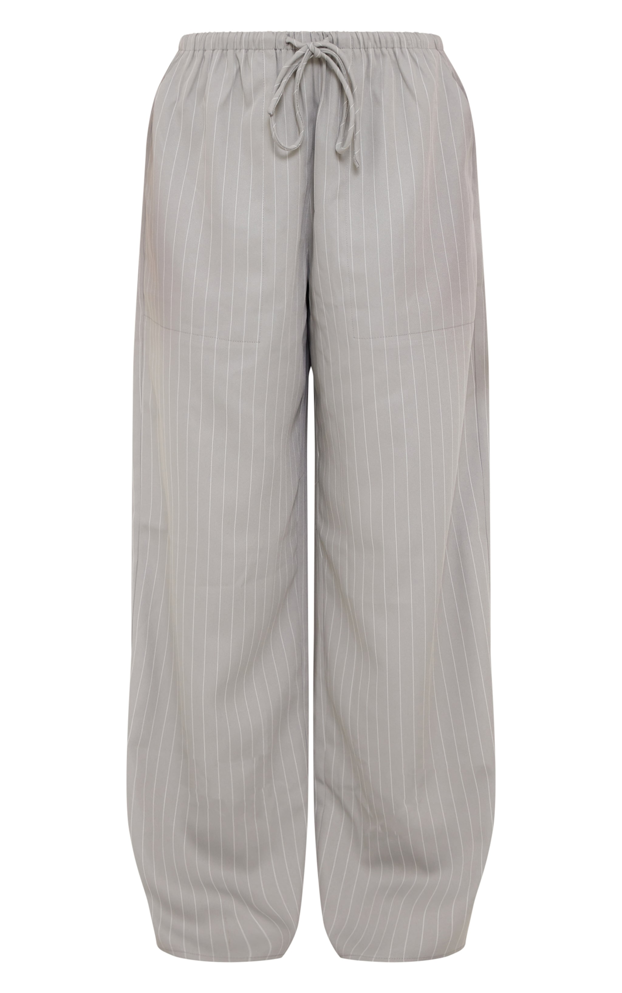 Pale Grey Pinstripe Woven Drawstring Waist Low Rise Relaxed Pants image 5