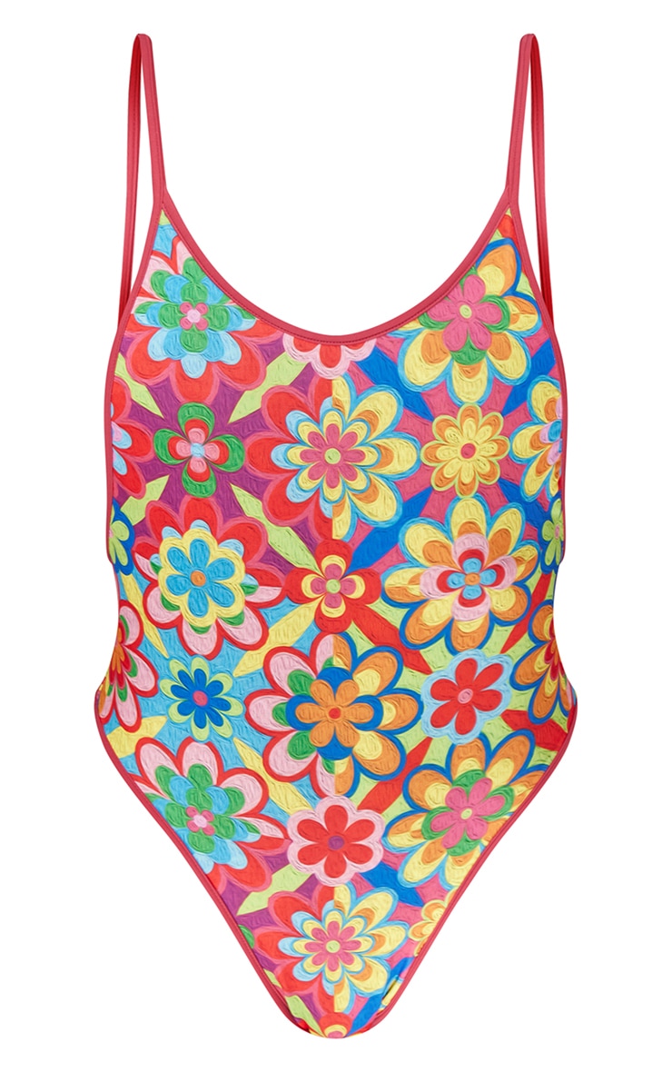 Multi Floral Print Extreme Scoop Back Swimsuit image 5