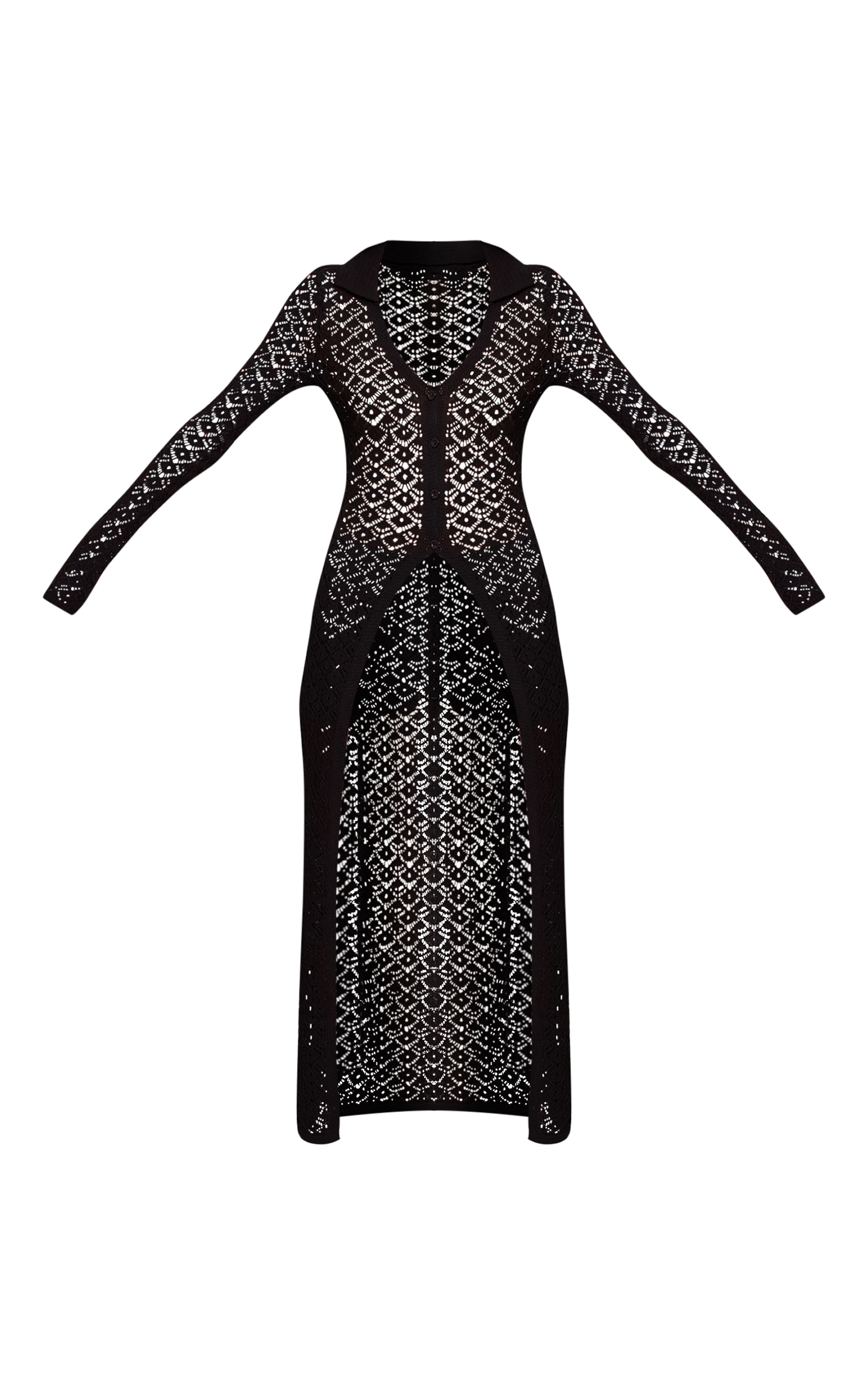 Black Crochet Knit Maxi Cardigan image 5