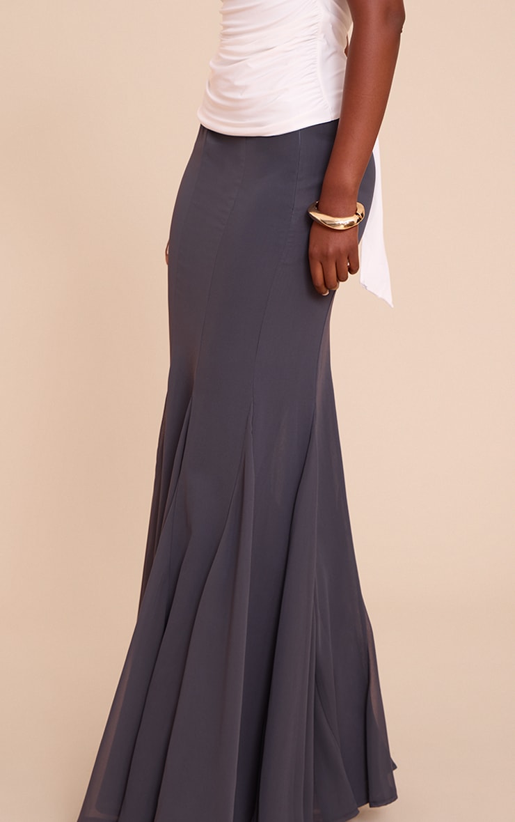 Charcoal Chiffon Godet Hem Maxi Skirt image 4