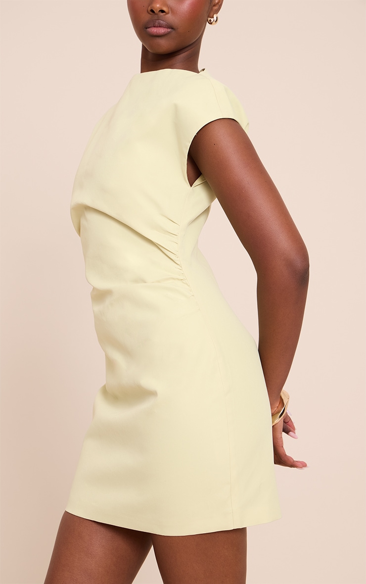 Lime Woven Cap Sleeve Cinched Waist Mini Dress image 4