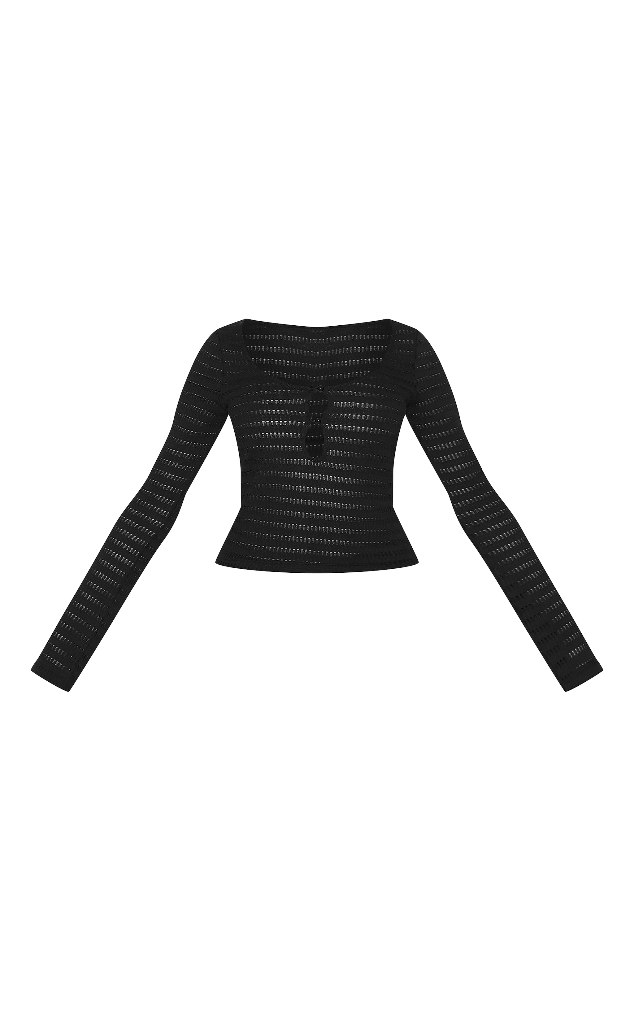 Black Textured Long Sleeve Button Up Top image 5