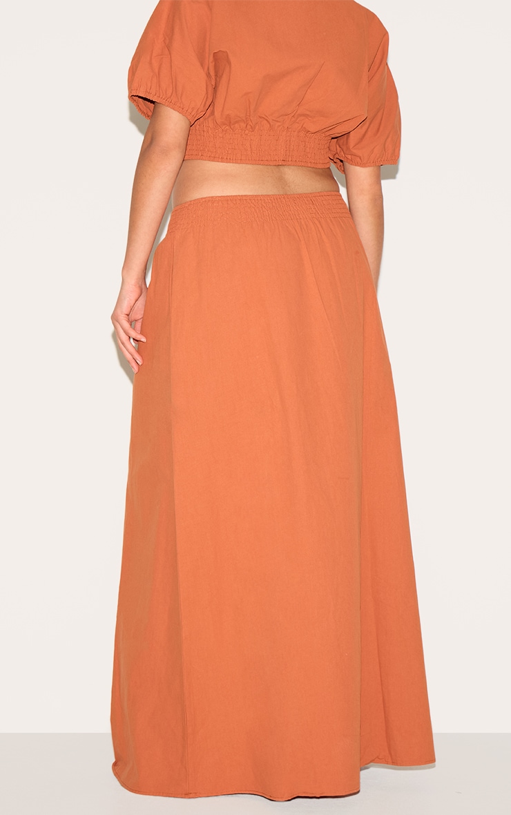 Plus Burnt Orange Shirred Waist Low Rise Maxi Skirt image 3