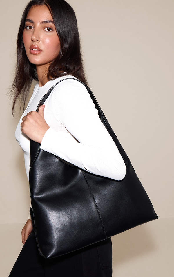 Tote bag en PU doux noir à coutures visibles