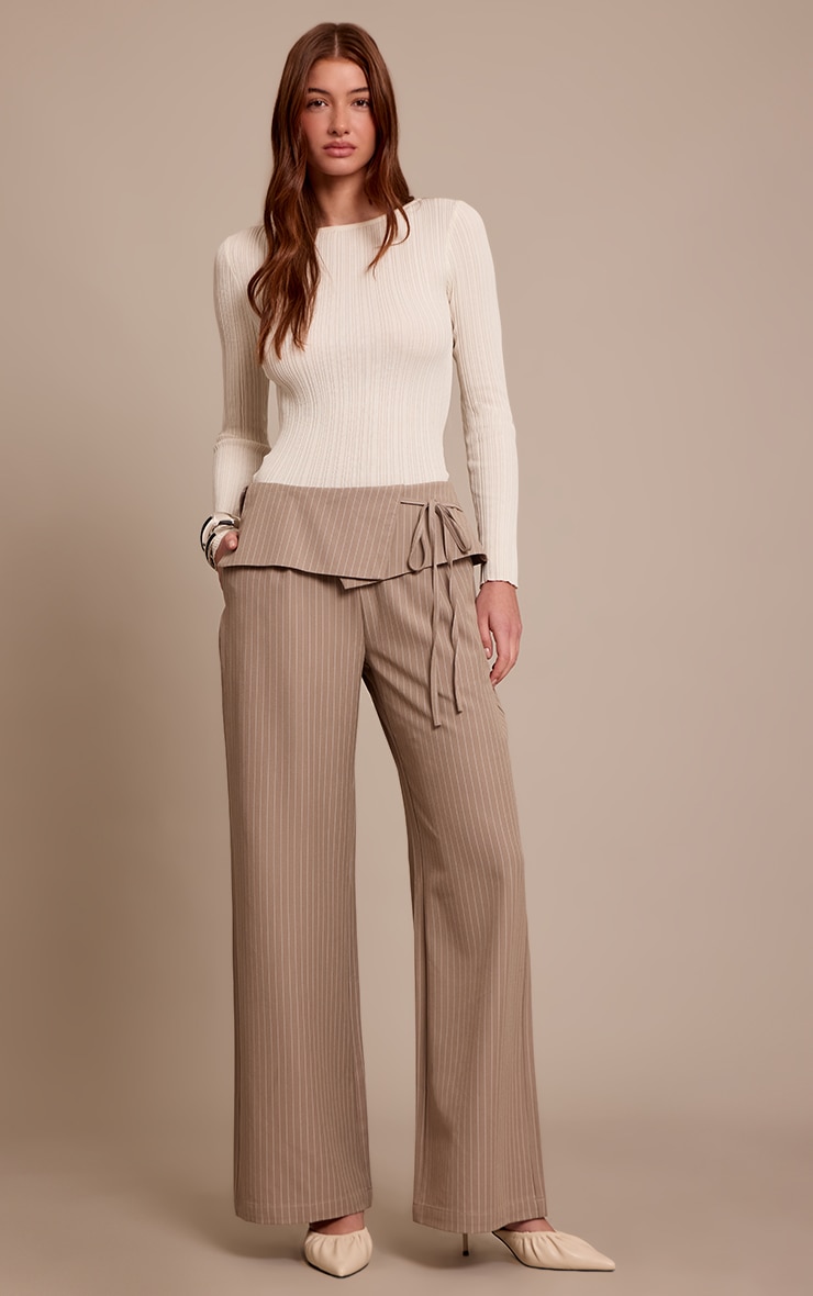 Mushroom Pinstripe Overlay Wide Leg Pants image 1