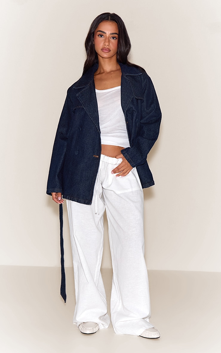 Petite Indigo Belted Cropped Denim Trench image 3