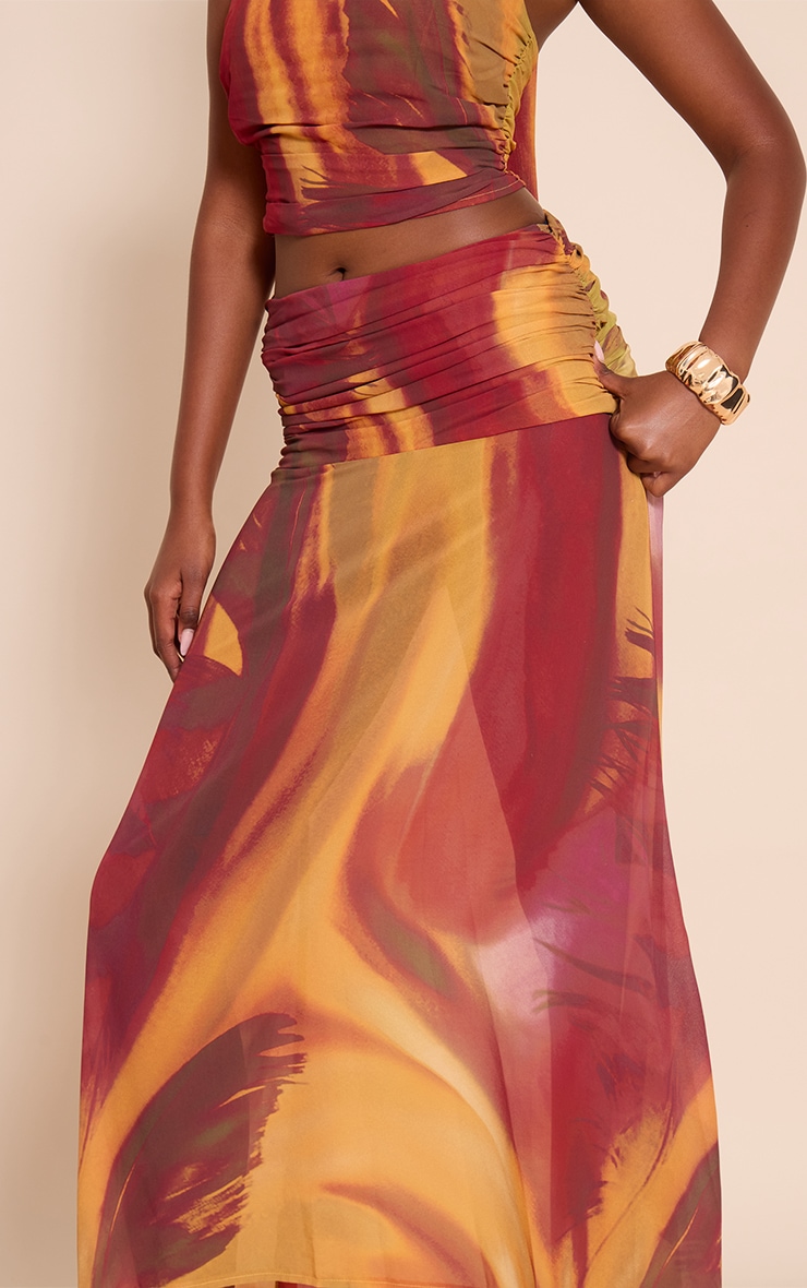 Multi Abstract Printed Chiffon Ruched Maxi Skirt image 4