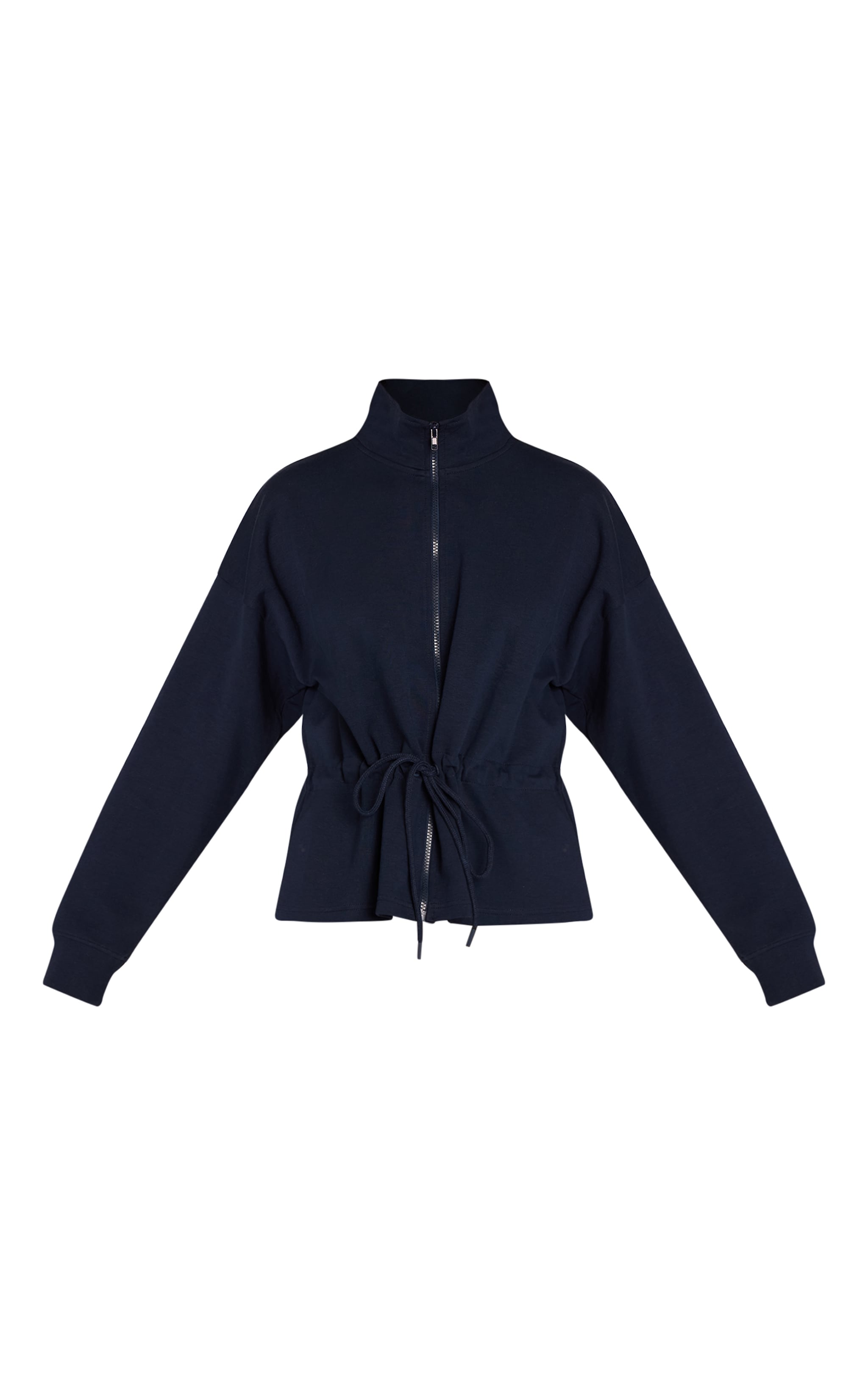 Navy Interlock Peplum Funnel Neck Zip Up Jacket image 5