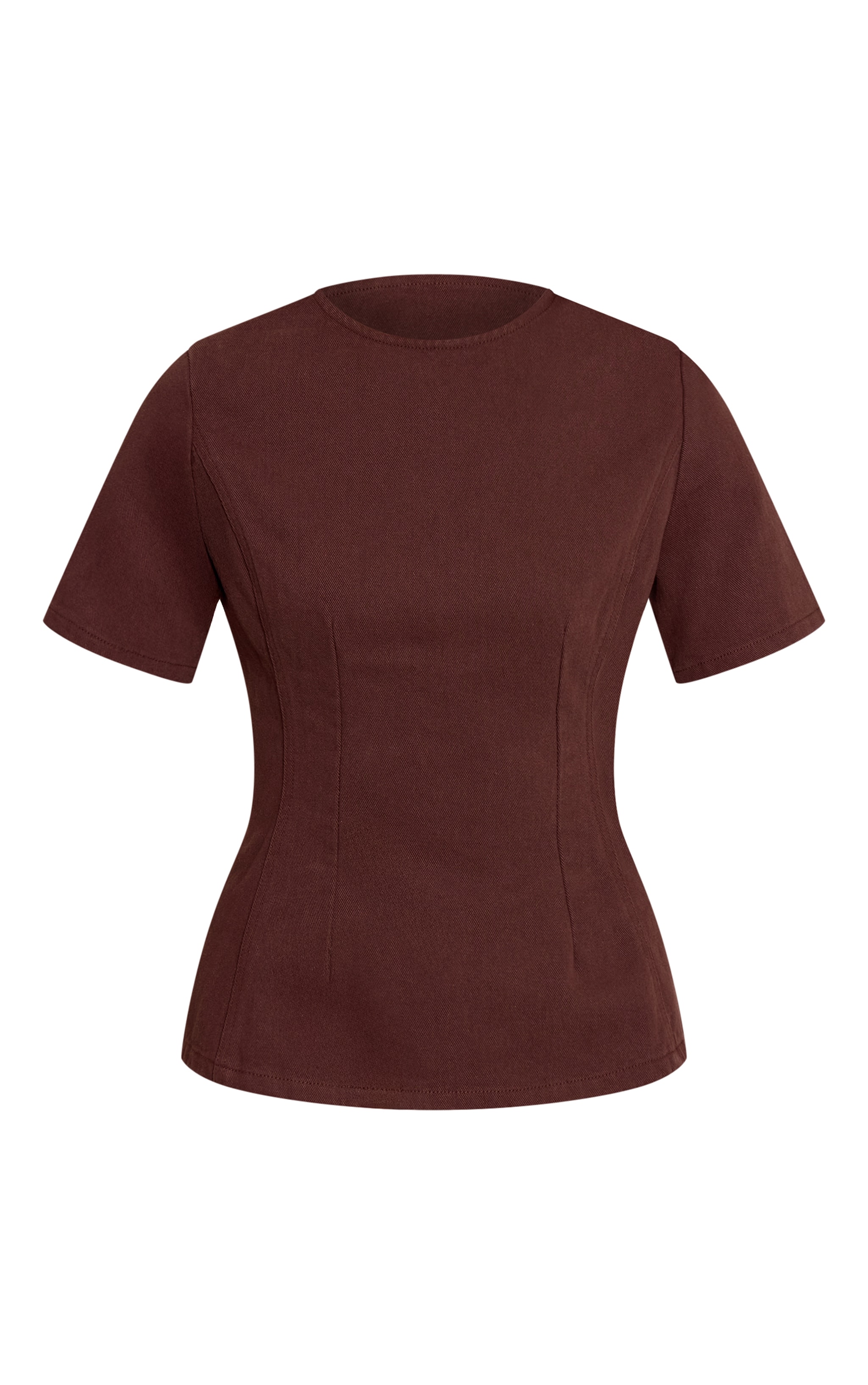 Top en denim chocolat à basque et taille cintrée. image 5