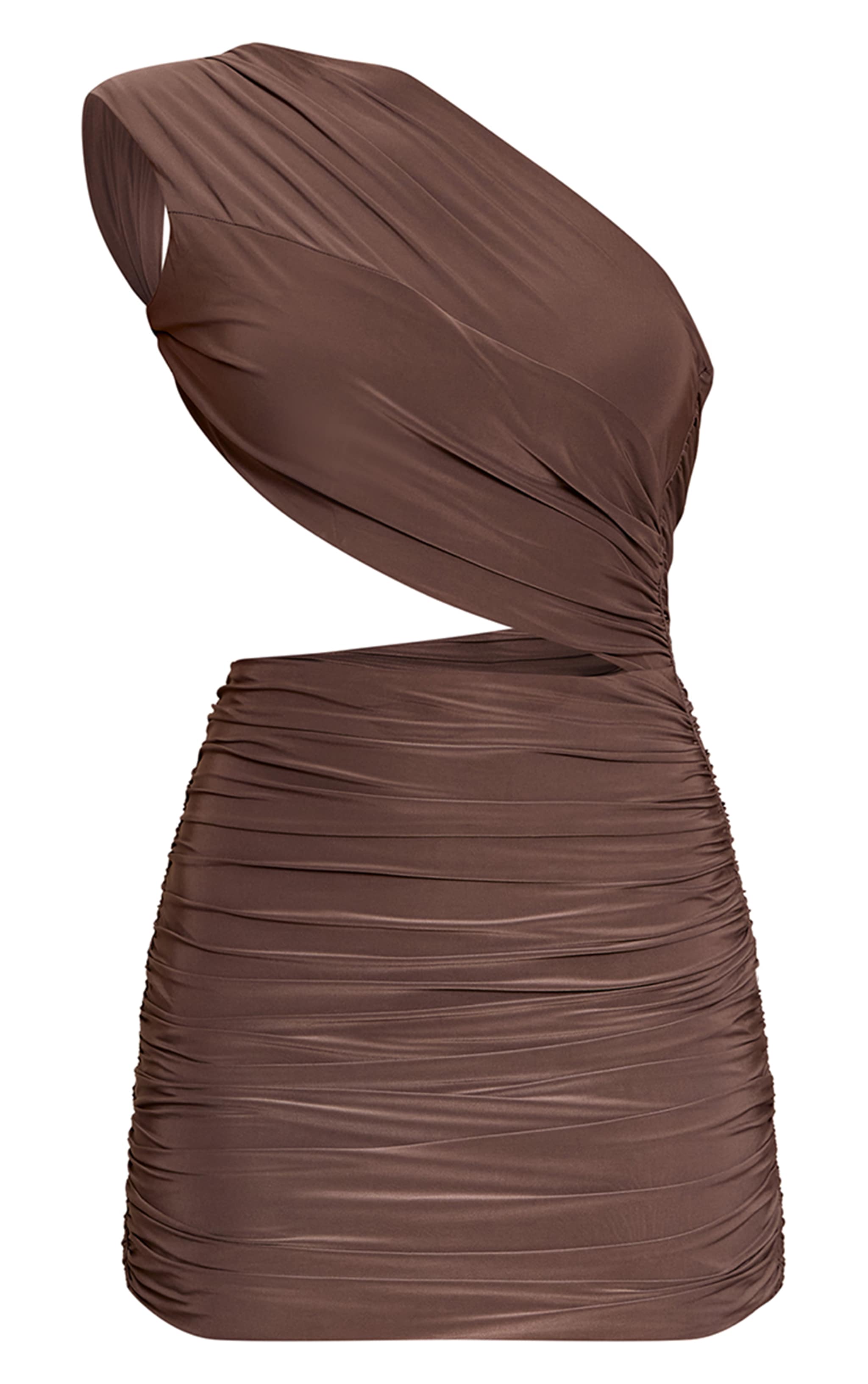 Taupe Double Layer Asymmetric Ruched Mini Dress image 5