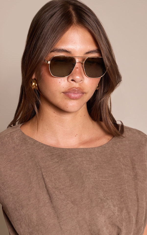 Gold Metal Frame Green Lens Aviator Sunglasses