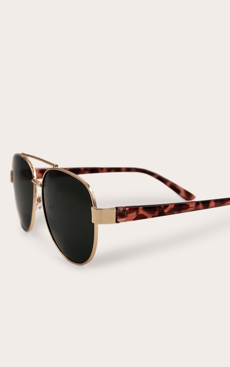 Tortoiseshell Green Lens Aviator Sunglasses image 4