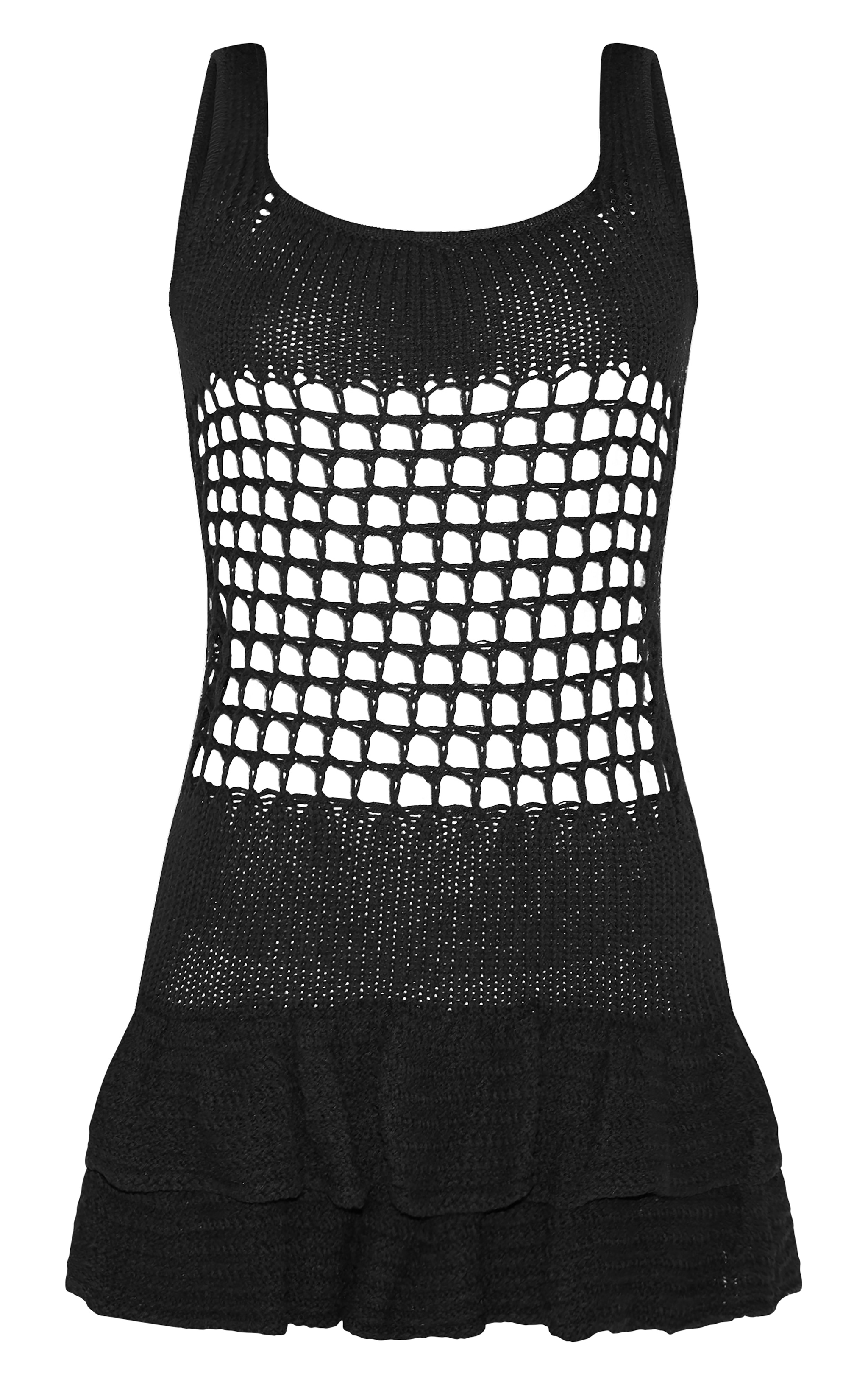Black Crochet Double Frill Hem Dress image 1