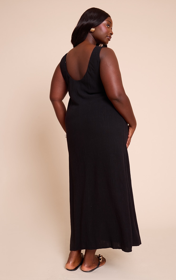 Plus Black Textured Boat Neck Low Back Maxi Dress image 2