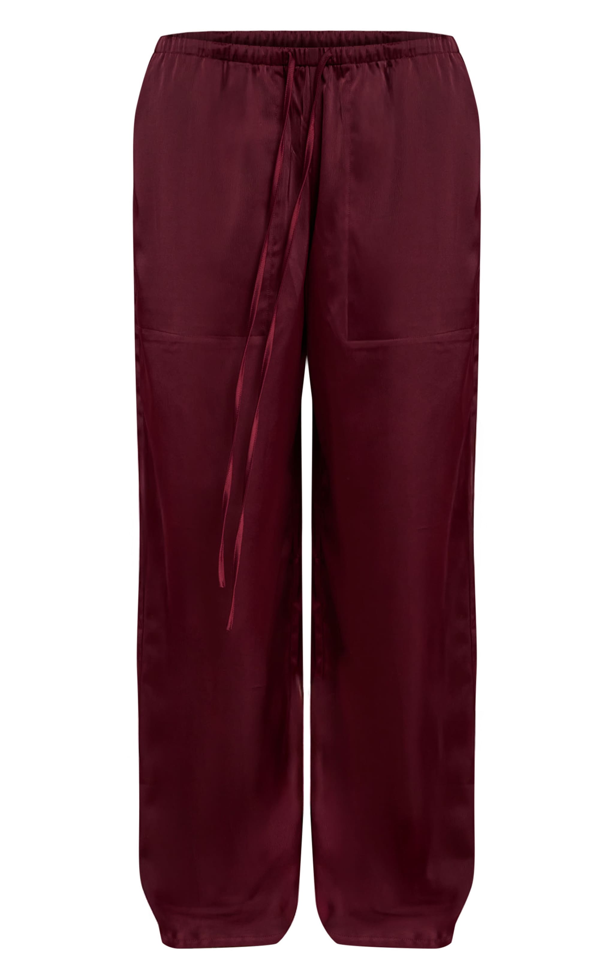 Burgundy Satin Low Rise Wide Leg Drawstring Pants image 5