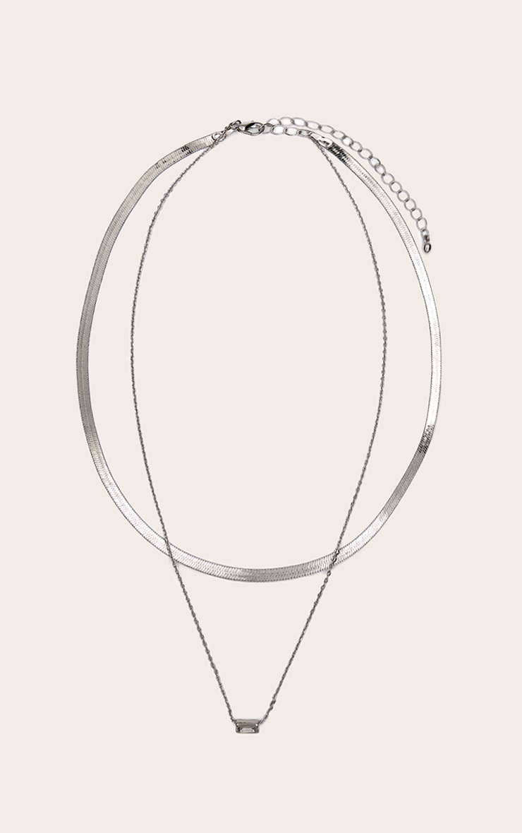 Collier superposé argenté à mini strass image 1