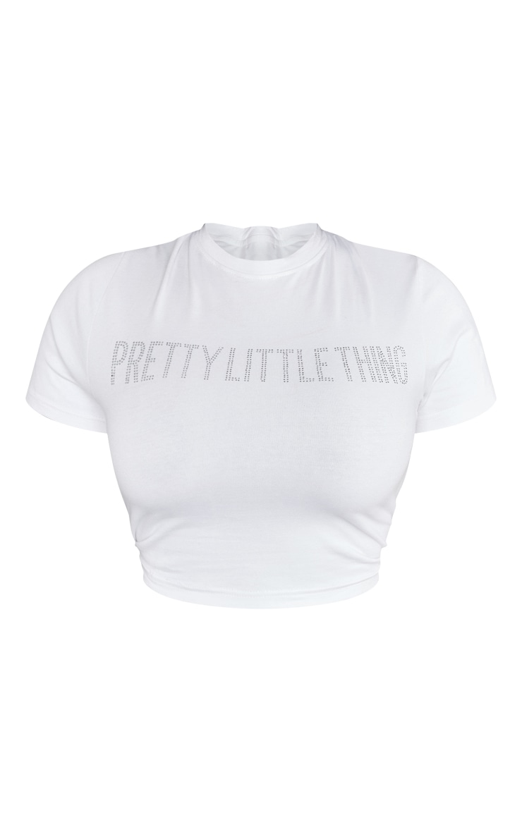 PRETTYLITTLETHING Plus White Hotfix Cotton Crop T Shirt image 1