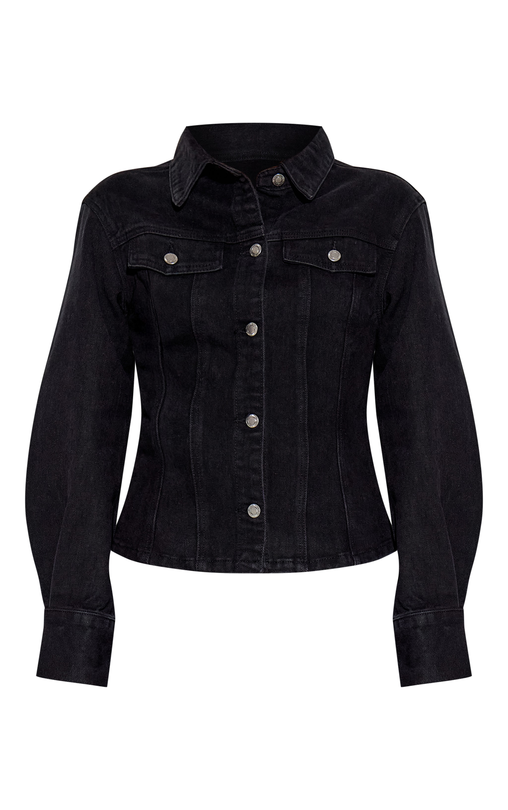 Washed Black Long Sleeve Cinch Waist Denim Jacket image 5