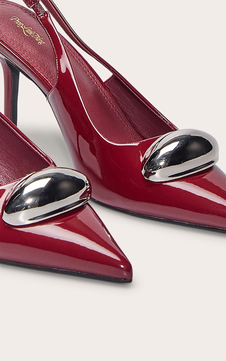 Plum Patent Silver Dome Trim Sling Back Court Heels image 5