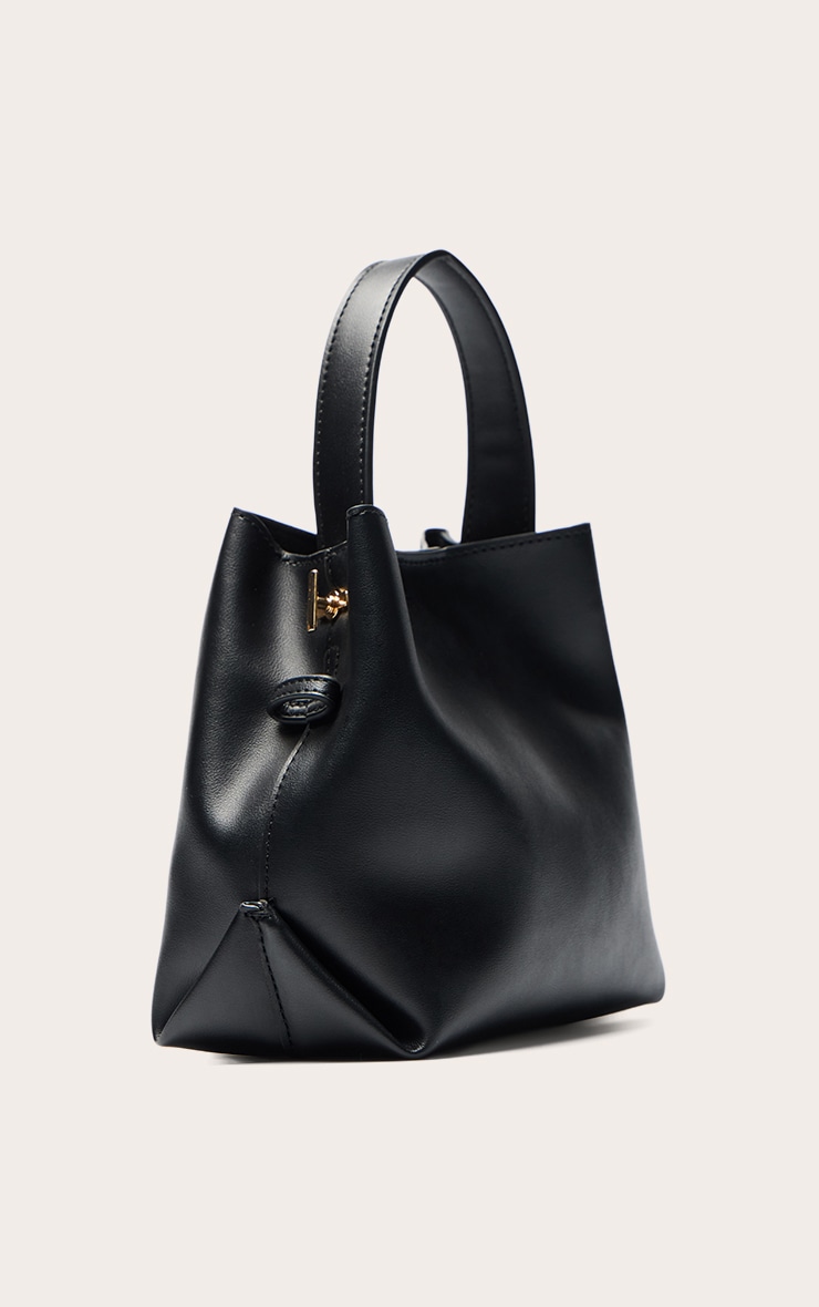 Black Faux Leather Mini Bucket Crossbody Bag | Accessories | PLT