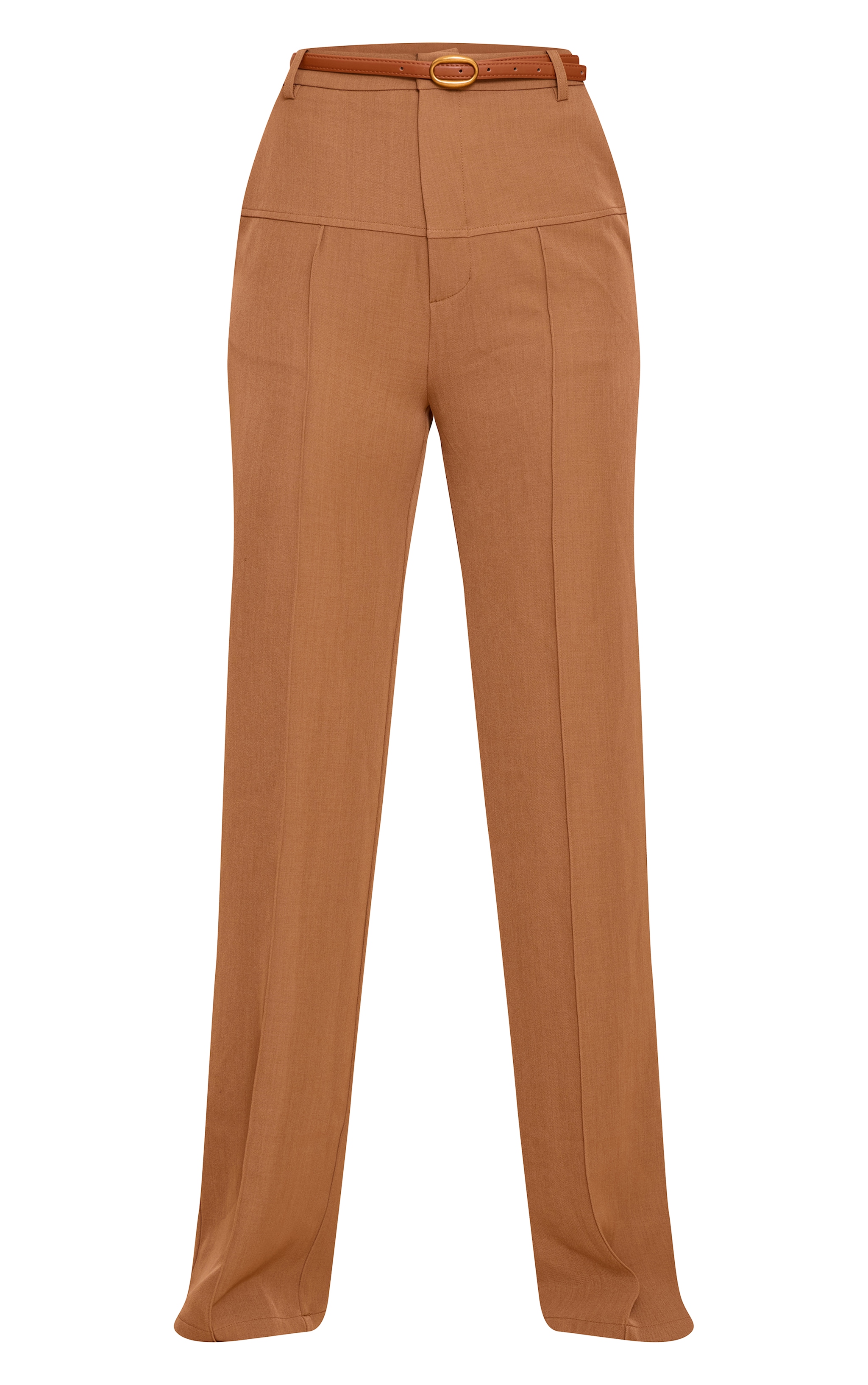 Tall Brown Tailored Thick Belted Waistband Detail Wide Leg Pants image 5