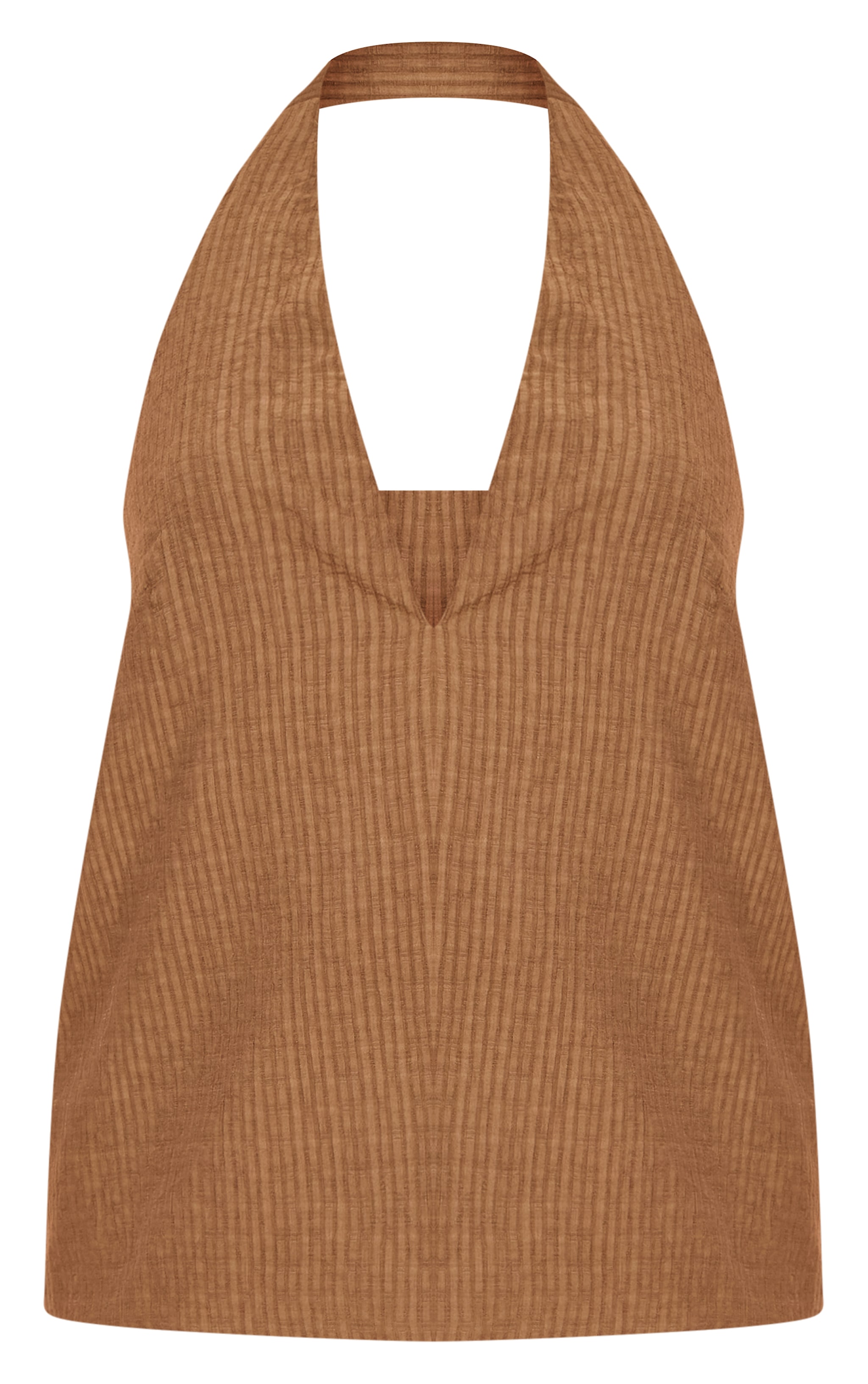 Chocolate Stripe Woven Halter Neck Tie Crop Top image 5