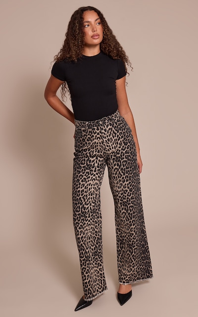 Tall Brown Leopard Print Wide Leg Denim Jeans