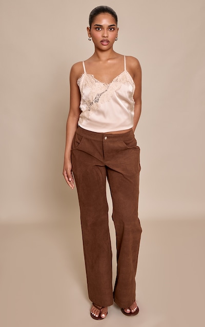 Petite Chocolate Suede Low Rise Flares