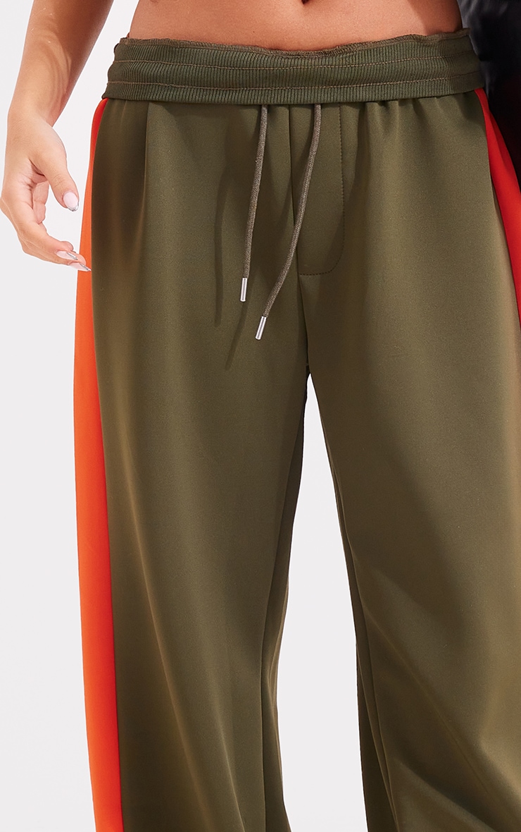 Khaki Tricot Side Stripe Wide Leg Track Pants image 4