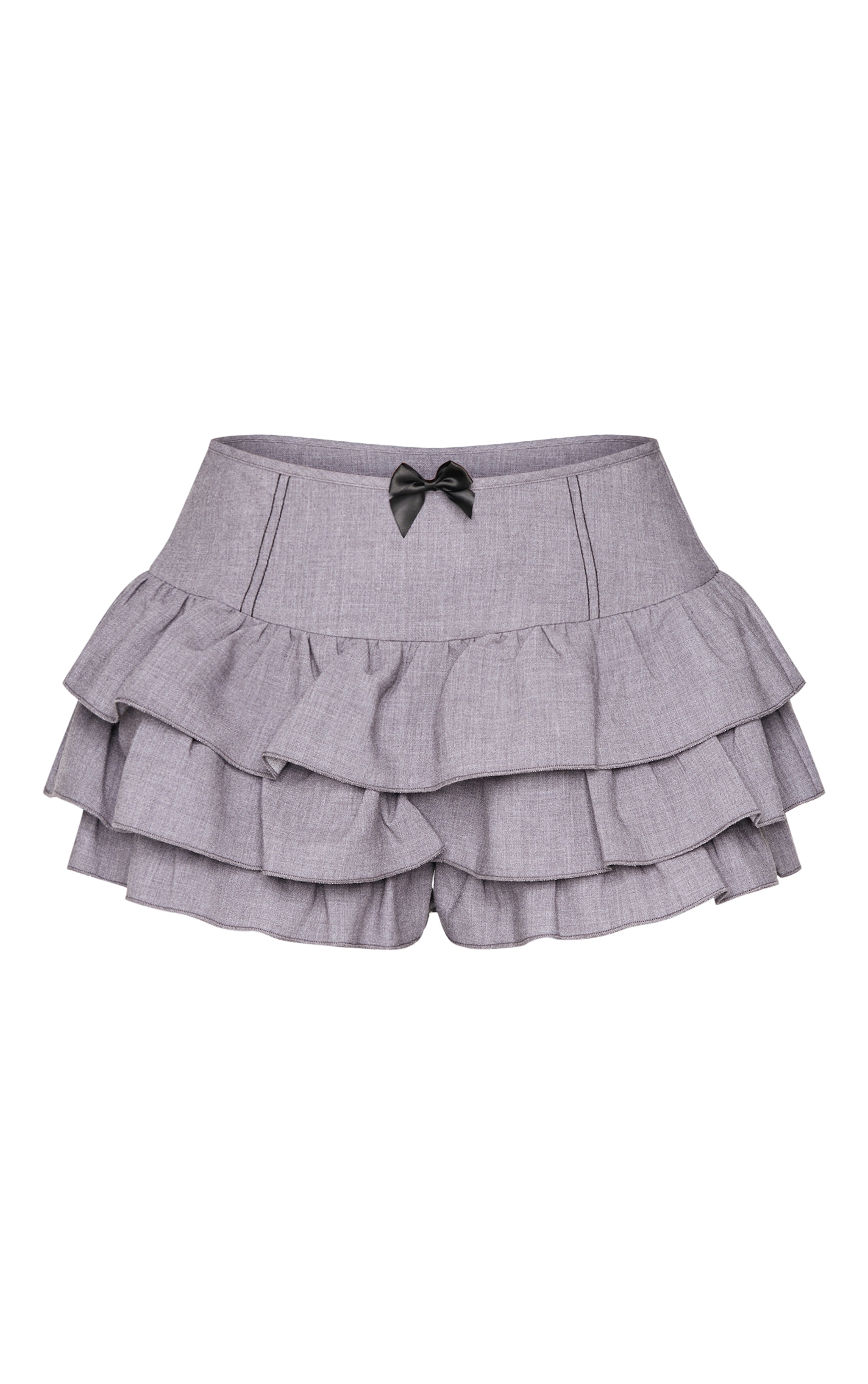 Short culotte bouffant ajusté gris anthracite à détail noeud et volants image 6