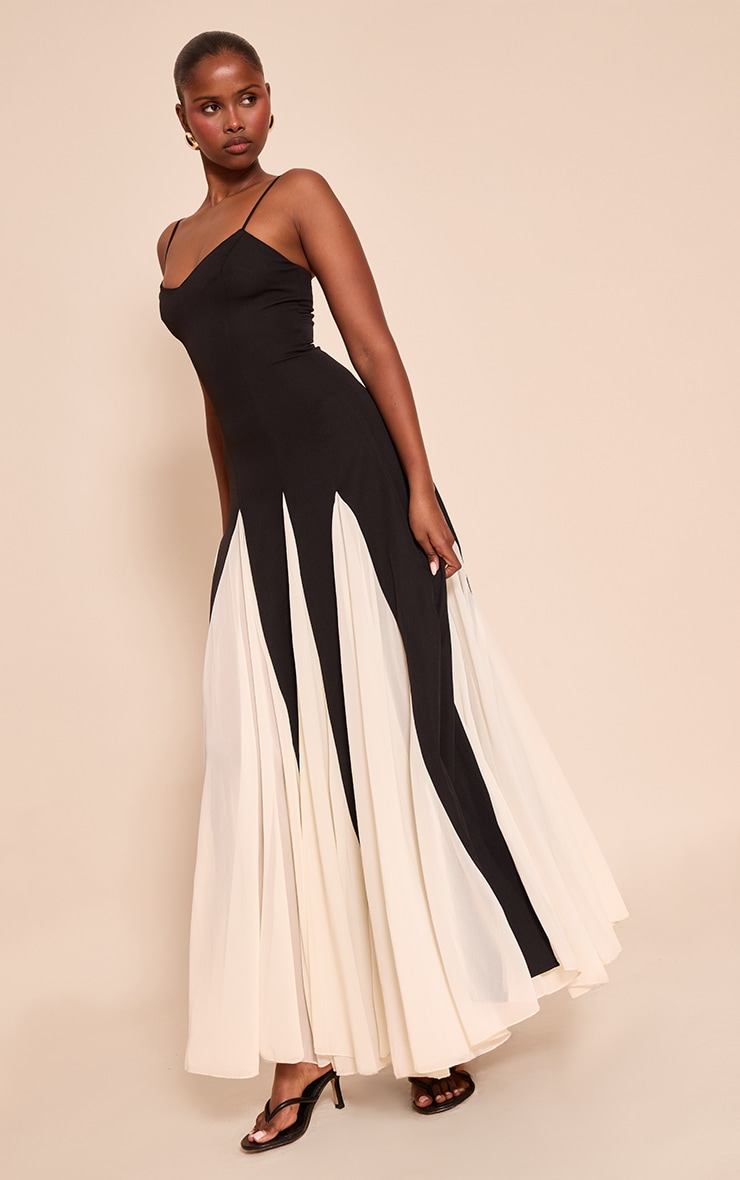 Black Contrast Strappy Maxi Dress image 3