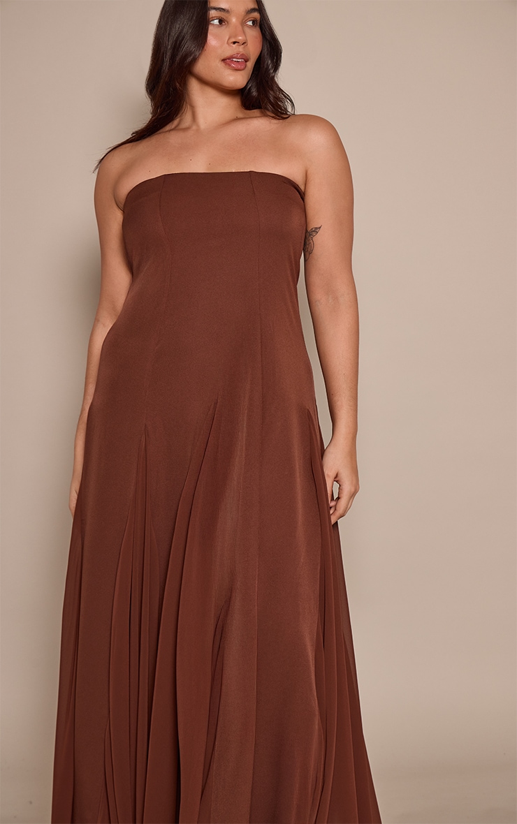 Plus Chocolate Bandeau Chiffon Pleated Maxi Dress