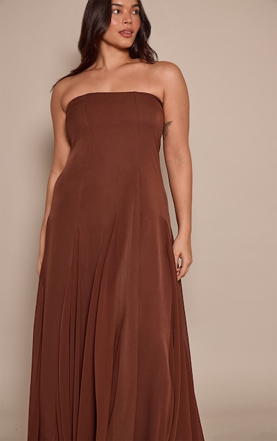 Plus Chocolate Bandeau Chiffon Pleated Maxi Dress