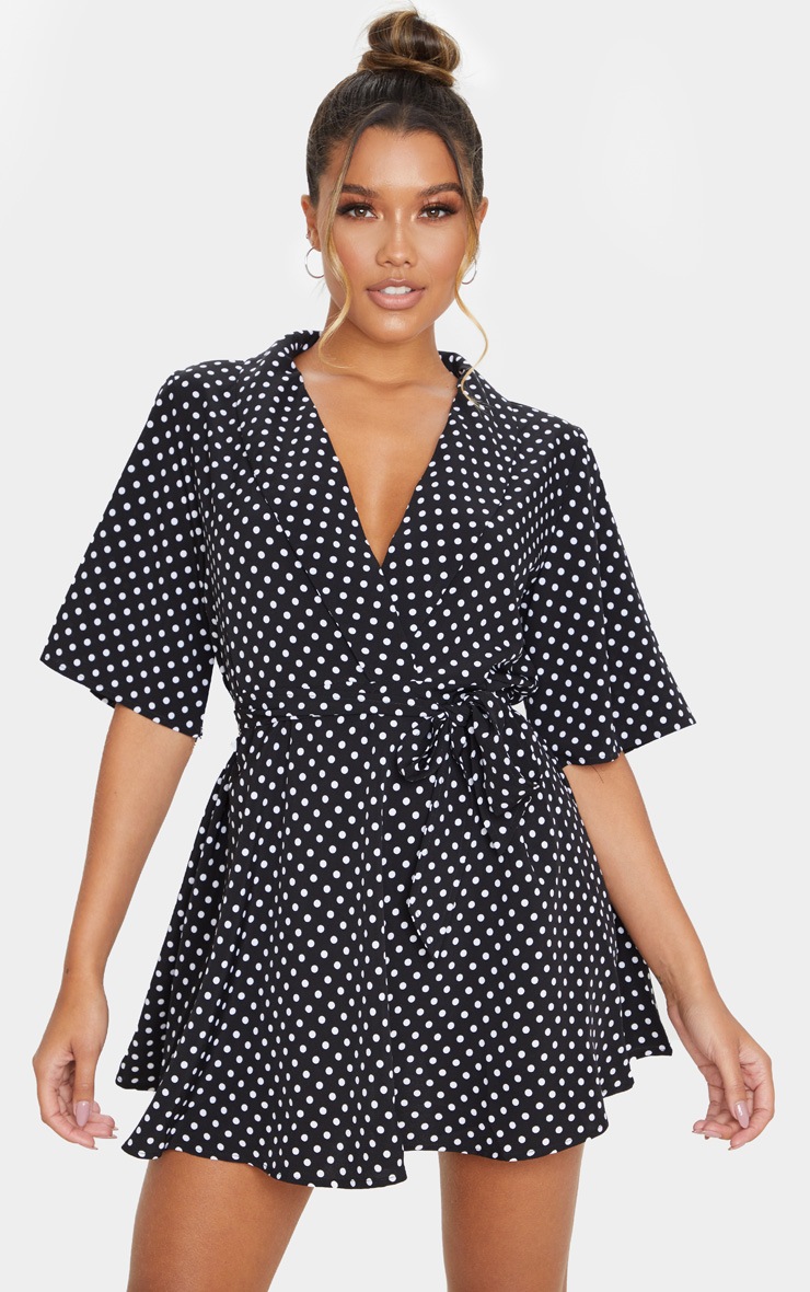Robe rétro noire à pois