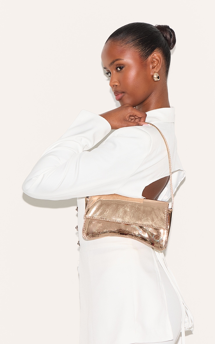 Gold PU Flap Over Baguette Shoulder Bag image 5