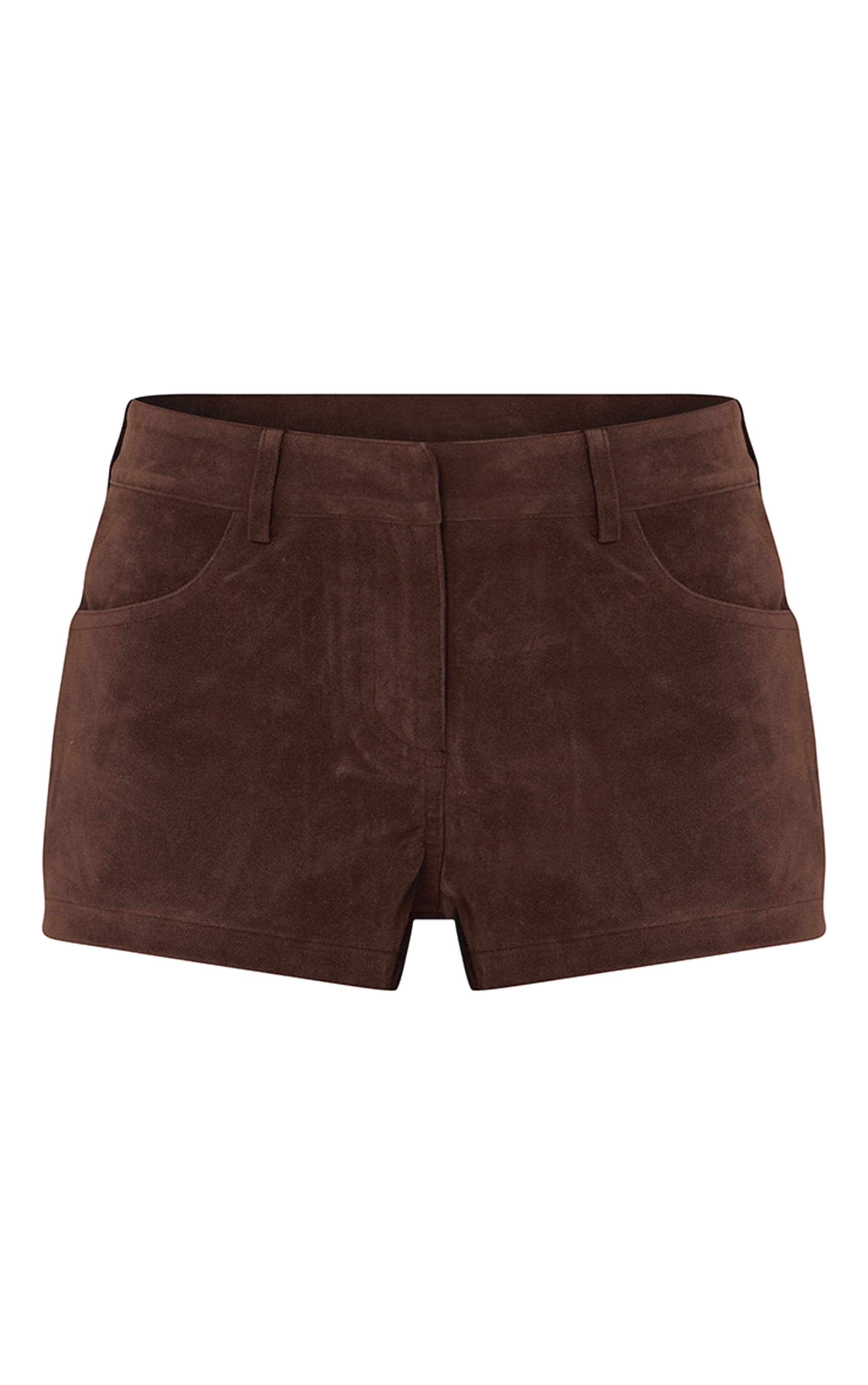 Dark Brown Suede Tailored Shorts image 6