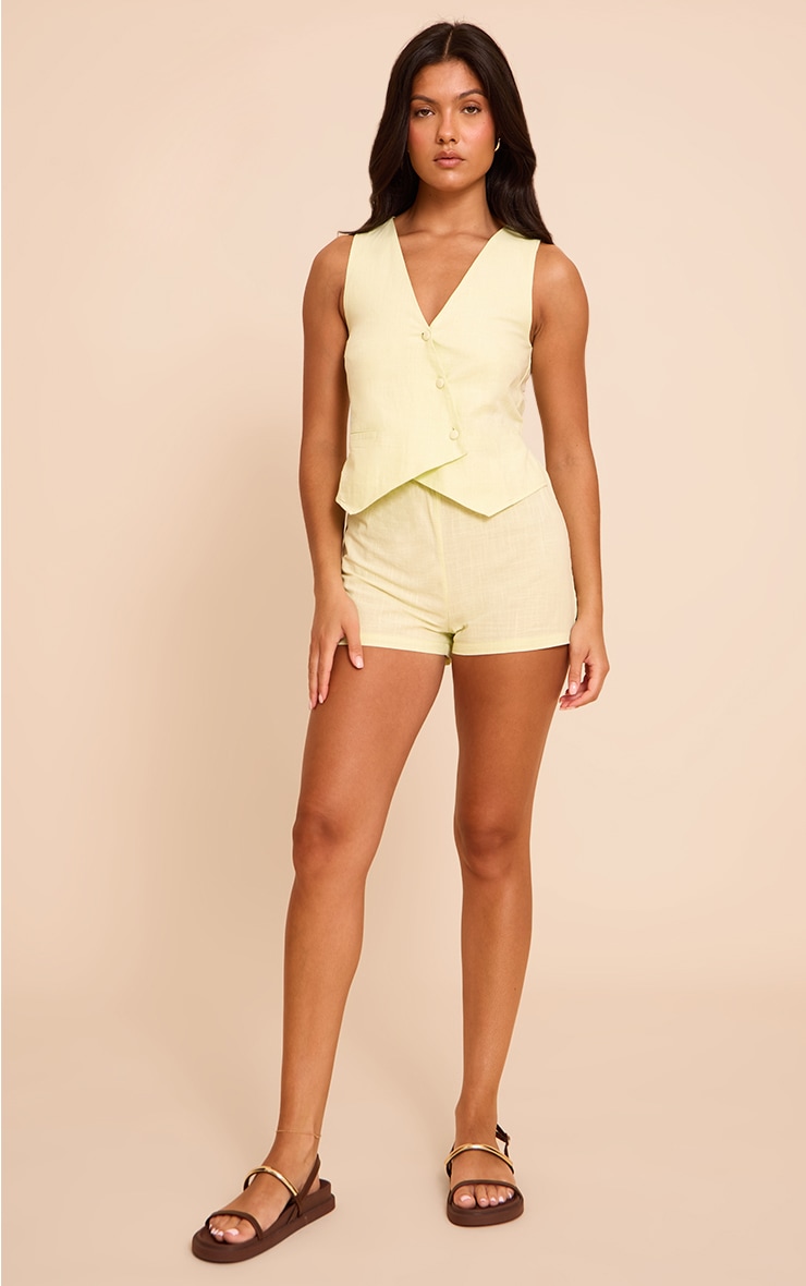 Pale Lime Linen Look Tailored Asymmetric Vest Romper image 3