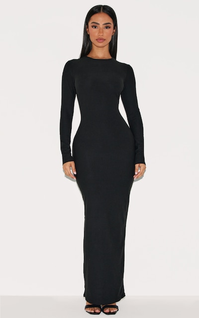 Petite Robe longue douce noire à manches longues