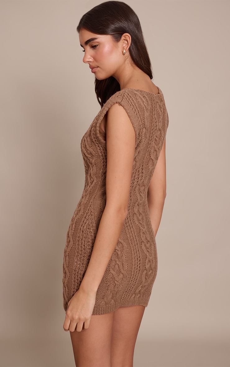 Chocolate Cable Knit Short Sleeve Mini Dress  image 2