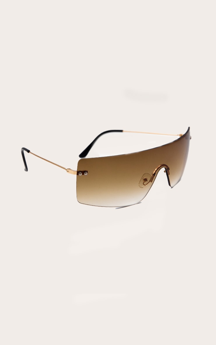 Brown Faded Lens Square Frame Frameless Sunglasses image 2