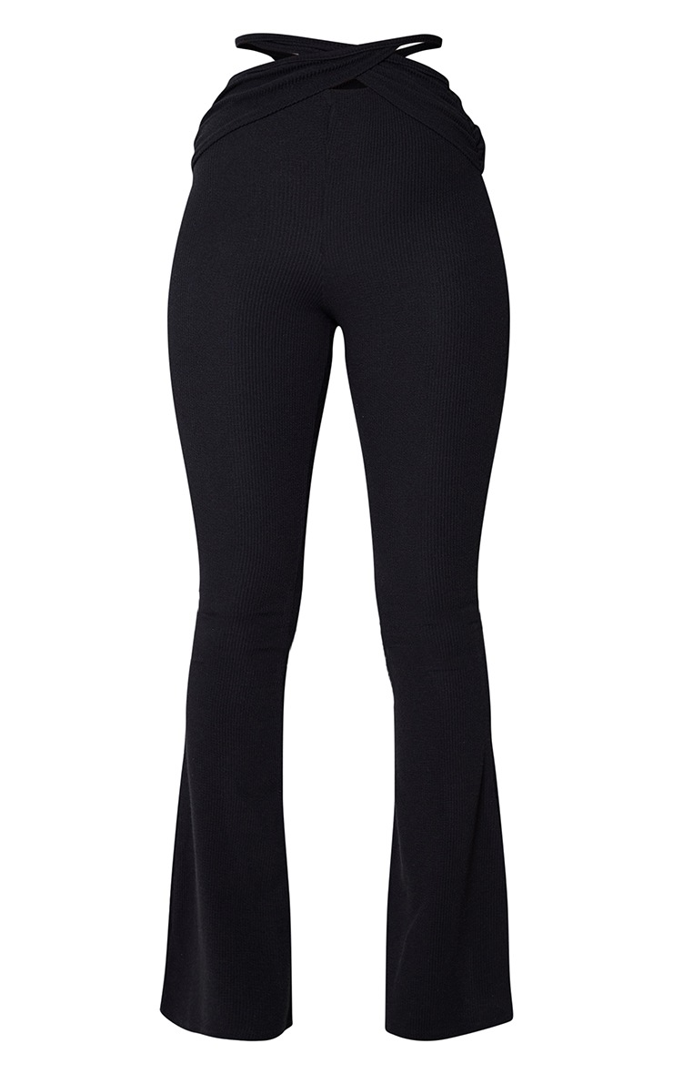 Pantalon flare côtelé noir à devant taille croisée image 5