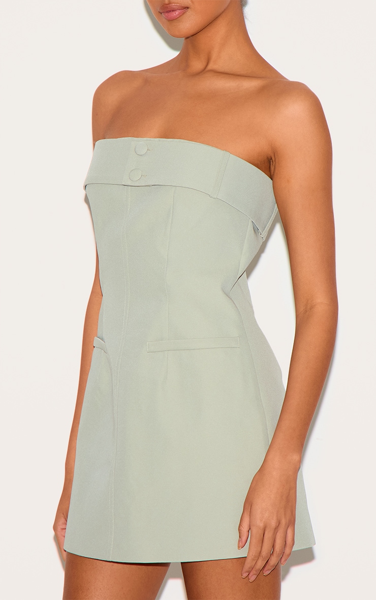 Robe droite tissée sauge à détail ceinture image 4