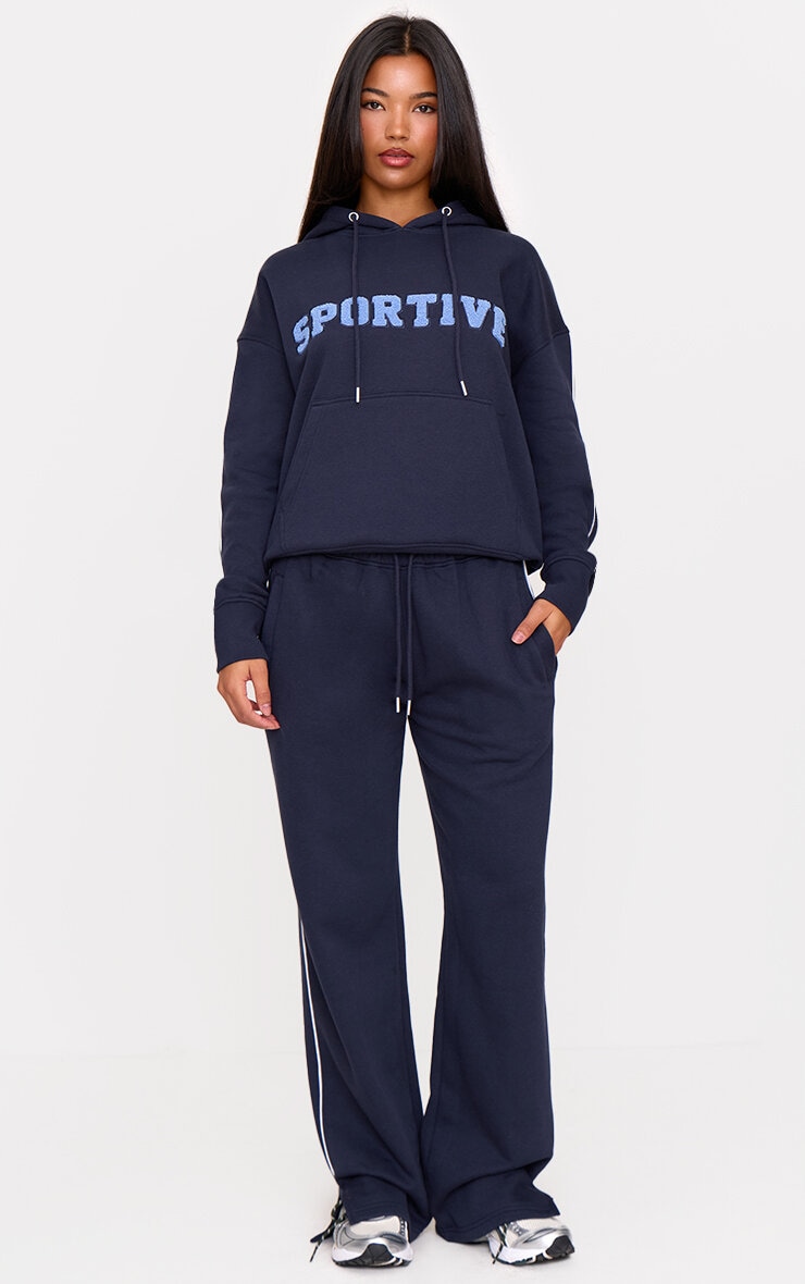 Navy Borg Embroidered Sportive Hoodie image 3