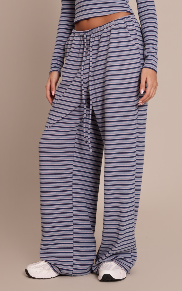Navy Striped Soft Fleece Straight Leg Sweatpants