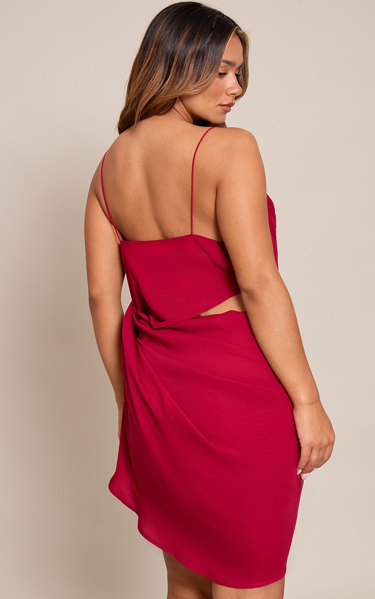 Shape Burgundy Chiffon Drape Cut Out Mini Dress image 2