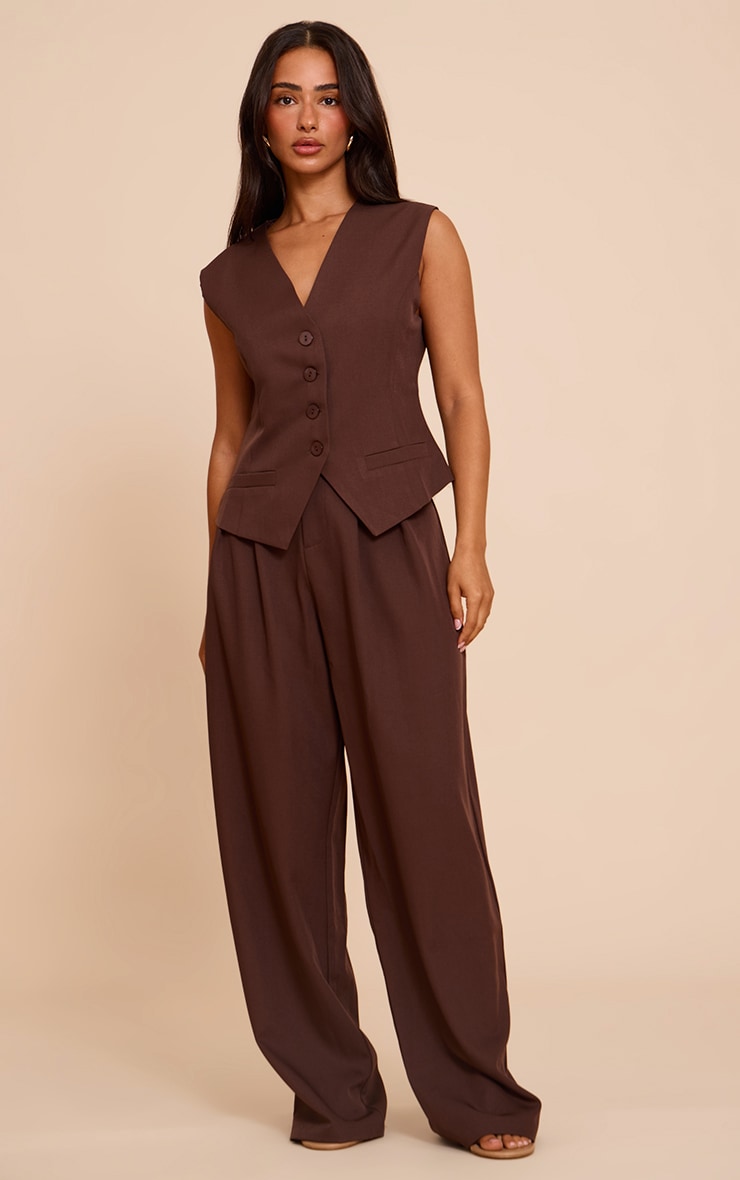 Petite Chocolate Tailored Button Up Vest image 3
